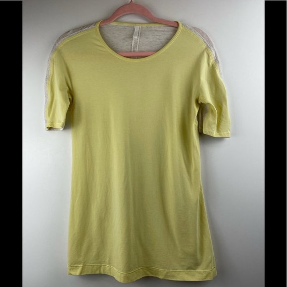 Lululemon Yellow Devotion Short Sleeve Tee Medium Clarity Heathered Polar Cream - Picture 10 of 10